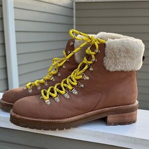 Boden Women's Isadora Leather and Shearling Tan Hiking Boots Size 9 EU 40